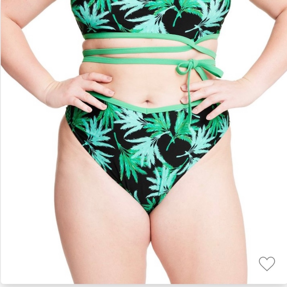 NWT Fe Noel Target Feathered Palm Print High Leg Cheeky Bikini Bottom Size XXL